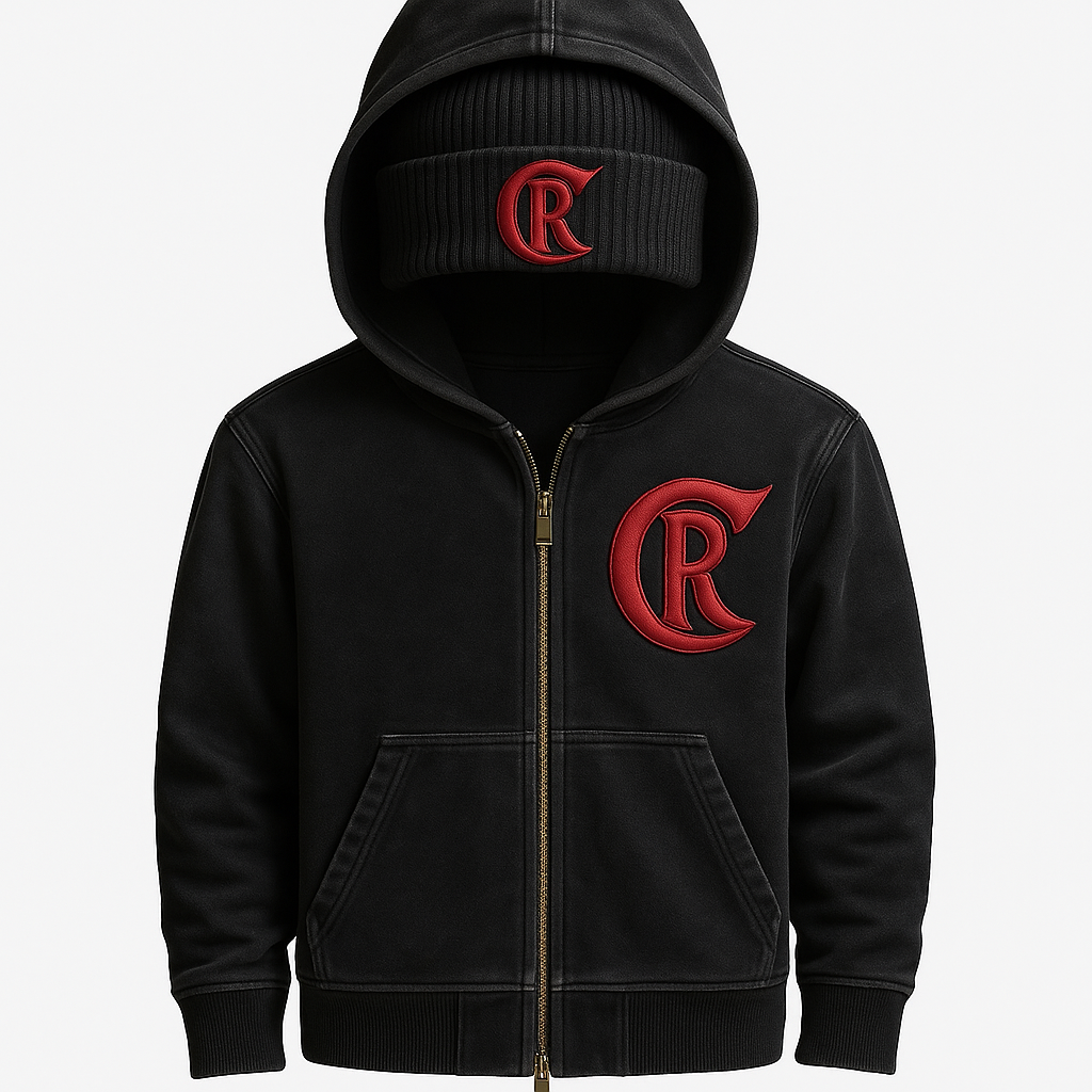 CR 1000gsm Dual Zip Hoodie And Beanie BLK