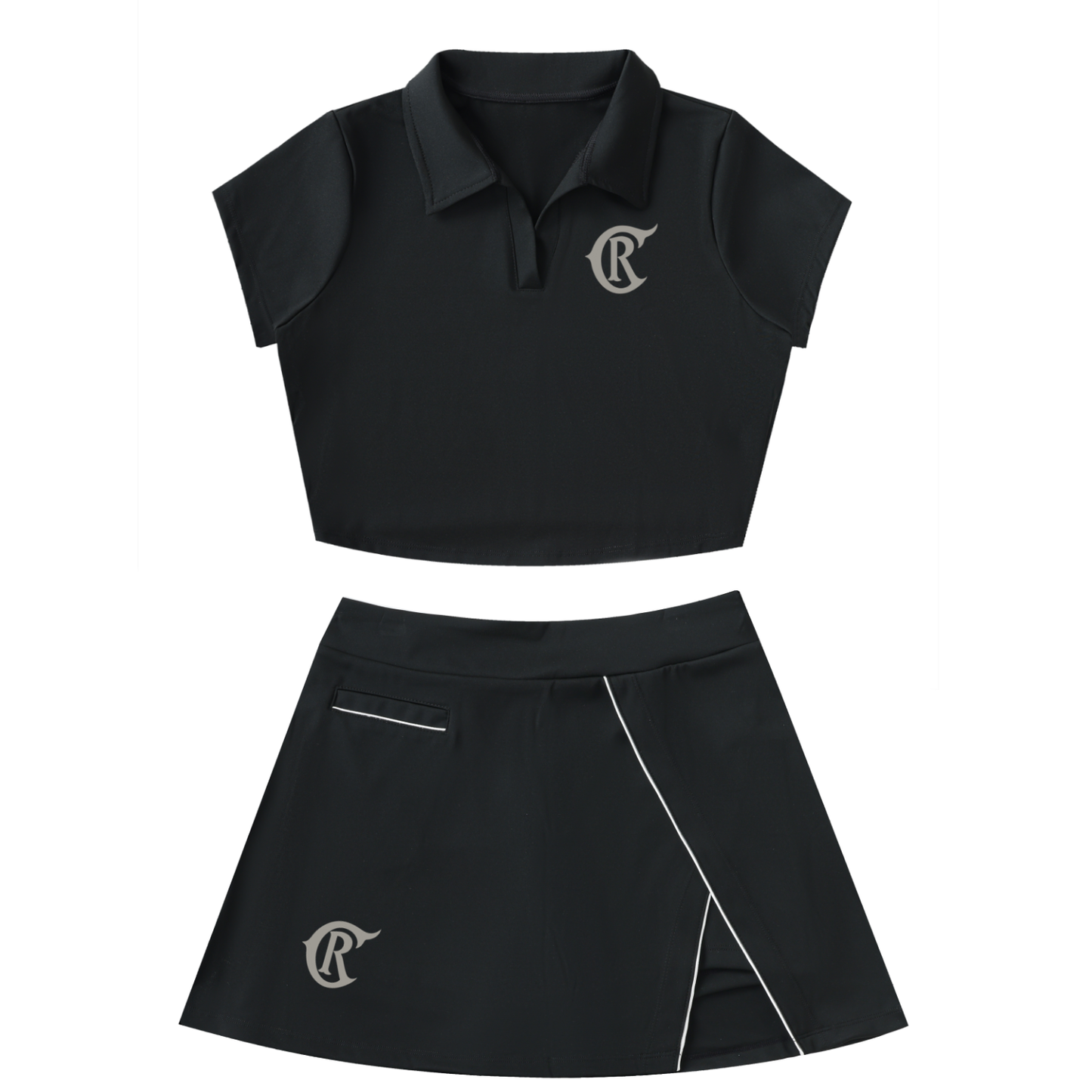 Luxury Women’s Skirt Set – Civil Reign Tailored Crop Top & Mini Skirt Outfit (Black)