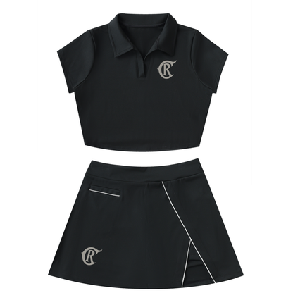Luxury Women’s Skirt Set – Civil Reign Tailored Crop Top & Mini Skirt Outfit (Black)